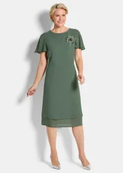 Elegantes Chiffon-Kleid mit Brosche - salbei - Gr. 21 von Goldner Fashion