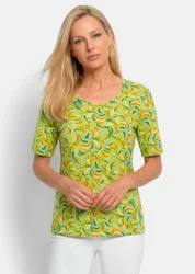 Viskoseshirt mit frischem All-over-Print - hellgrün / gemustert - Gr. 19 von Goldner Fashion