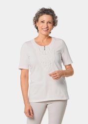 Rundhalsshirt mit Häkelspitze - cremeweiss - Gr. 20 von Goldner Fashion