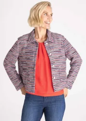 Bouclé-Blazer mit Glanzgarn - blau / rot / cremeweiss - Gr. 38 von Goldner Fashion