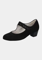 Pumps aus Nubukleder mit Glitzersteinchen - schwarz - Gr. 36 von Goldner Fashion