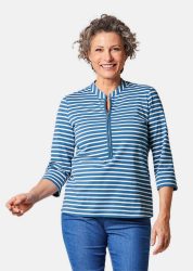 Sportives Ringelshirt in Longform - royalblau / cremeweiss / geringelt - Gr. 24 von Goldner Fashion