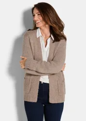 Strickjacke mit aufgesetzten Taschen - beige / gemustert - Gr. 20 von Goldner Fashion