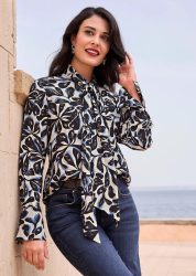 Bluse mit Ärmel-Volants - stein - Gr. 38 von Goldner Fashion