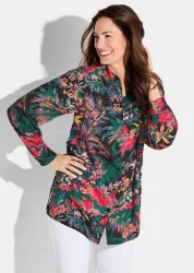 Druckbluse - rot / grün / gemustert - Gr. 19 von Goldner Fashion