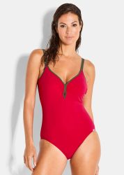 Badeanzug mit femininem Ausschnitt - rot - Gr. 44 C von Goldner Fashion