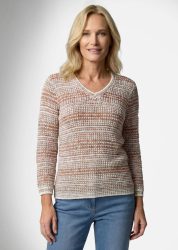 Struktur-Strickpullover mit V-Ausschnitt - koralle / gemustert - Gr. 19 von Goldner Fashion