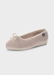 Ballerina-Hausschuhe in Strick-Optik - beige - Gr. 37 von Goldner Fashion