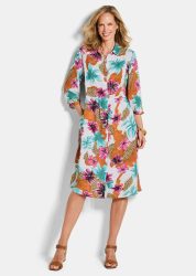 Hemdblusenkleid mit Leo Print und Blumen - bunt / gemustert - Gr. 54 von Goldner Fashion