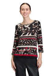 Jersey-Shirt mit 3/4-Ärmeln - beige / braun / rot - Gr. 40 von Goldner Fashion