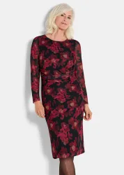 Kleid aus weichem Mesh - schwarz / rot / geblümt - Gr. 20 von Goldner Fashion