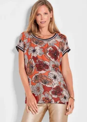 Blusenshirt mit Alloverdruck - pfirsich / gemustert - Gr. 20 von Goldner Fashion