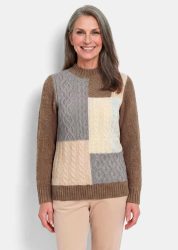 Strickpullover mit Intarsienmuster und Stehkragen - braun / grau / gemustert - Gr. 21 von Goldner Fashion