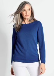 Kaschmirpullover mit U-Boot Ausschnitt - royalblau - Gr. 19 von Goldner Fashion