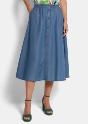 Leichter Tencel-Jupe mit Taschen - blau - Gr. 24 von Goldner Fashion