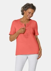 Rundhalsshirt mit Häkelspitze - koralle - Gr. 22 von Goldner Fashion