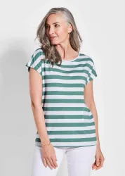 Ringelshirt mit Blockstreifen - graugrün / weiss / geringelt - Gr. 19 von Goldner Fashion