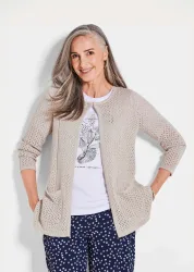 Strickjacke mit Lochmuster - stein - Gr. 20 von Goldner Fashion