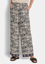 Weite Hose VERA aus Viskose-Satin - stein / schwarz / gemustert - Gr. 20 von Goldner Fashion