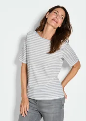 Ringelshirt aus Viskosejersey - grau / weiss / geringelt - Gr. 21 von Goldner Fashion