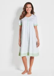 Nachthemd mit halblangen Ärmeln und Knopfleiste - weiss / mint - Gr. 36/38 von Goldner Fashion