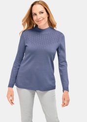 Zeitloser Ajour-Stehbundpullover - rauchblau - Gr. 40 von Goldner Fashion