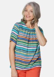 Farbbrillante Druckbluse mit liebevollen Details - bunt / geringelt - Gr. 19 von Goldner Fashion