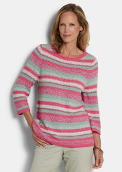 Ringelpullover mit U-Boot-Ausschnitt - pink / salbei / geringelt - Gr. 19 von Goldner Fashion