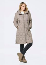Steppmantel mit Kapuze - taupe - Gr. 20 von Goldner Fashion