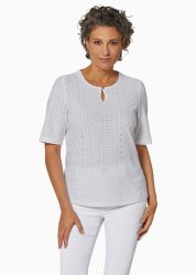Feminines Spitzenshirt - weiss - Gr. 48 von Goldner Fashion