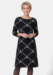 Jersey-Kleid in A-Linie - schwarz / grau / gemustert - Gr. 50 von Goldner Fashion