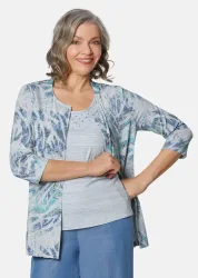 Druckshirt-Set mit Glitzer - hellblau / taupe / gemustert - Gr. 22 von Goldner Fashion