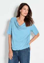 Shirt mit Wasserfallausschnitt - hellblau - Gr. 21 von Goldner Fashion