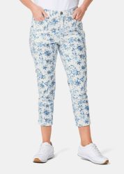 Druckhose mit ausgefallenem Blumenmuster - blau / grau / gemustert - Gr. 50 von Goldner Fashion