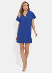 Kleid mit Lochstickerei aus reiner Baumwolle - royalblau - Gr. M von Goldner Fashion