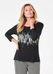 Druckshirt mit Schimmer-Effekt - schwarz - Gr. 44 von Goldner Fashion