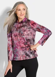 Jersey-Shirt mit Glanzdetails - beere / gemustert - Gr. 24 von Goldner Fashion