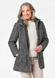 Kurzmantel im Fischgrätmuster mit Kapuze - schwarz / weiss - Gr. 20 von Goldner Fashion