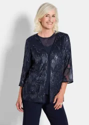 Blusenjacke mit Stickerei und Pailletten - marine - Gr. 19 von Goldner Fashion