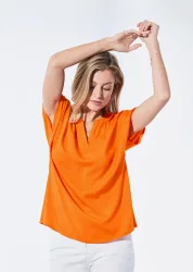 Bluse mit Tunika Ausschnitt - orange - Gr. 20 von Goldner Fashion