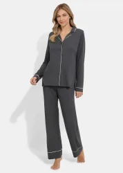 Seidig glänzender Pyjama aus Modal - anthrazit - Gr. L von Goldner Fashion