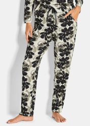 Pyjamahose mit Blumenmuster - khaki / schwarz / cremeweiss - Gr. 40 von Goldner Fashion