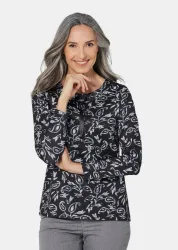 Langarmshirt mit Metallic-Druck - schwarz / gemustert - Gr. 21 von Goldner Fashion
