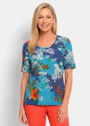 Shirt aus softer Baumwollmischung - blau / orange / gemustert - Gr. 38 von Goldner Fashion