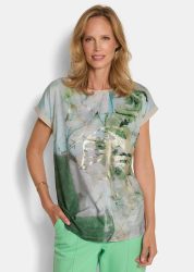 Blusenshirt mit U-Boot-Ausschnitt - grün / gemustert - Gr. 19 von Goldner Fashion