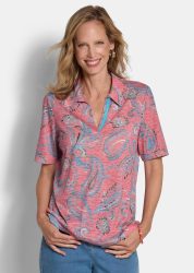 Ausbrenner-Shirt mit Polokragen - koralle / gemustert - Gr. 24 von Goldner Fashion