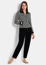 Hausanzug aus Jacquard und Nicki - schwarz / weiss - Gr. 46 von Goldner Fashion