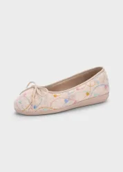 Ballerina-Hausschuhe mit zarter Stickerei - beige / gemustert - Gr. 36 von Goldner Fashion