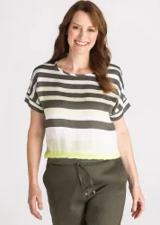 Blusenshirt mit Blockstreifen - khaki / cremeweiss / hellgrün - Gr. 38 von Goldner Fashion