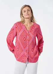 Bluse mit Tunika Ausschnitt - rot / pink / gemustert - Gr. 22 von Goldner Fashion